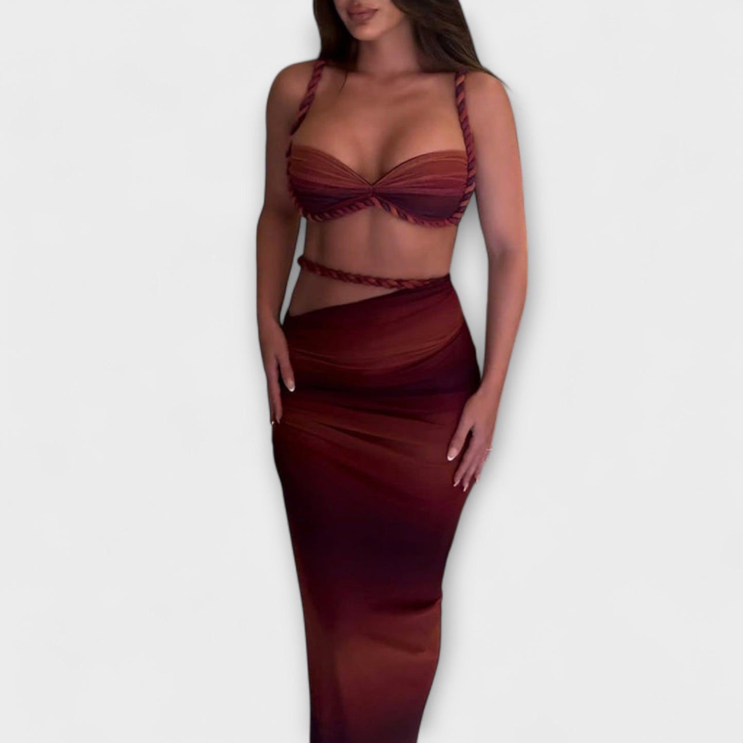 Jane - Stylish Gradient Braid Crop Top and Overskirt Set