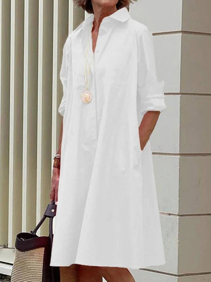 Contemporary Collared Shirt Dress with Three-Quarter Sleeves