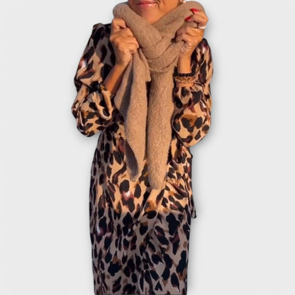 V-Neck Casual Leopard Print Dress