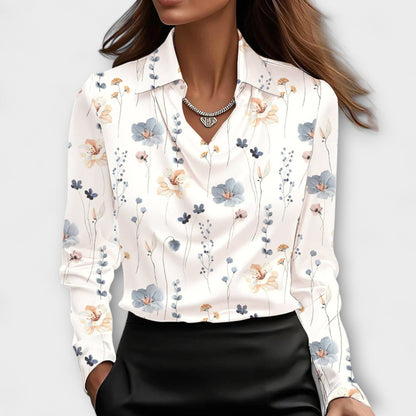 Shiny Blouse with Ruffled Neckline
