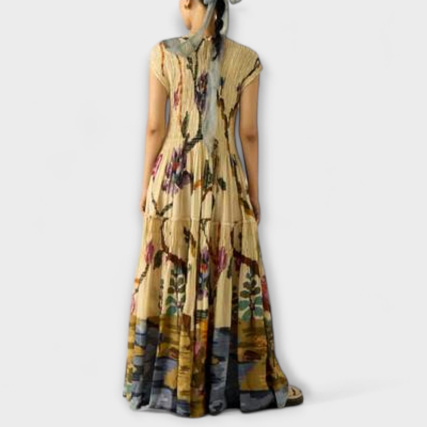 Amanda - Maxi Dress with Pleated Print Pattern