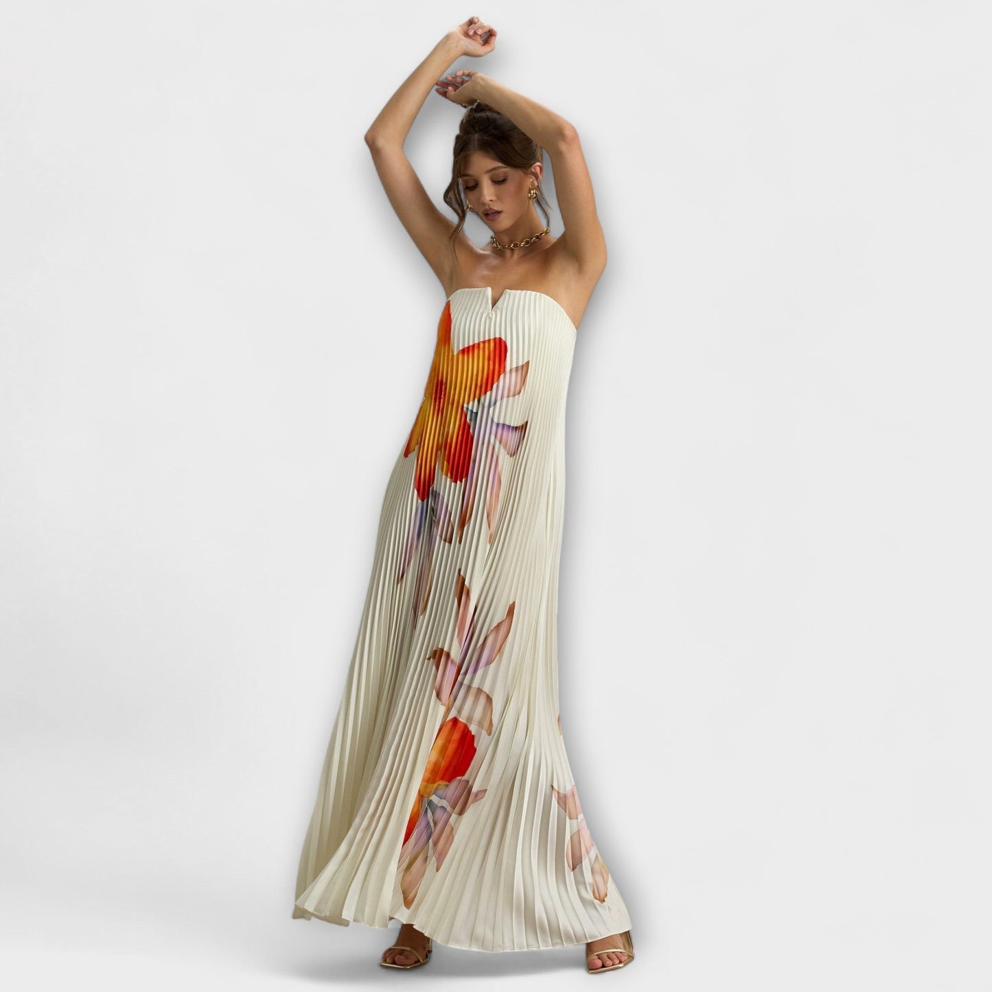 Michelle - Orange Floral Sweetheart Maxi Dress