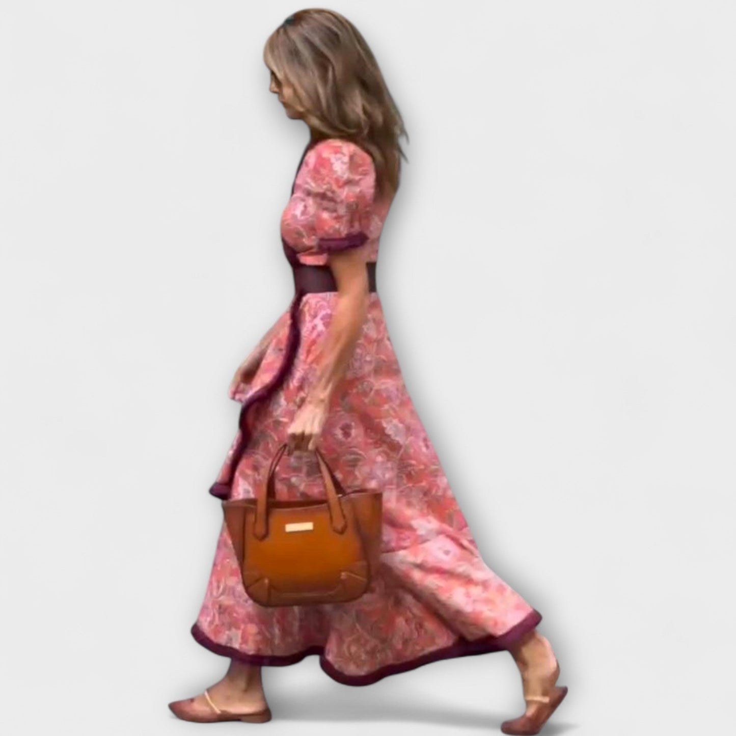 Chic Pink Maxi Dress with Short Sleeves
