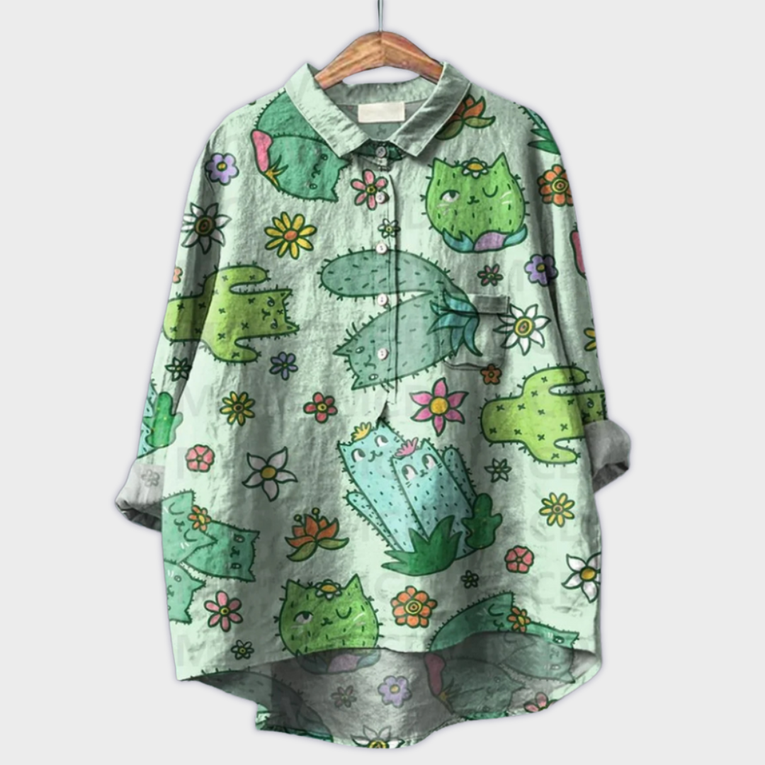 Magdalena - Handcrafted Women's Blouse with Floral Design
