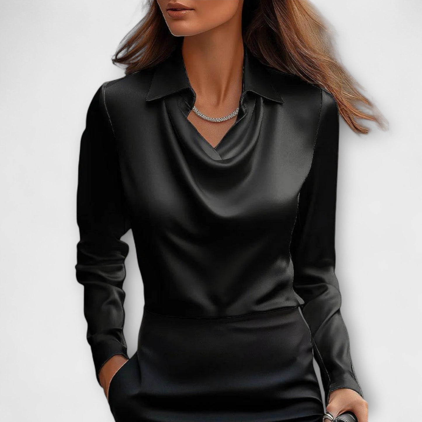 Shiny Blouse with Ruffled Neckline
