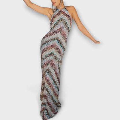 Reese - Jodie Striped Dress with Colorful Herringbone Pattern
