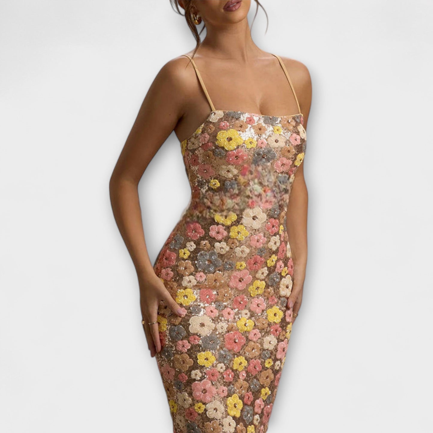 Oakley - 80s Style Maxi Dress with Floral Sequins