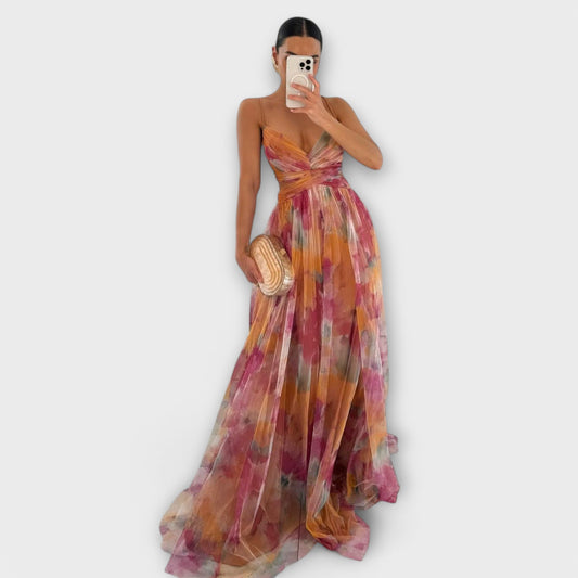 Annai Mesh Maxi Dress - Elegant and Form-Fitting