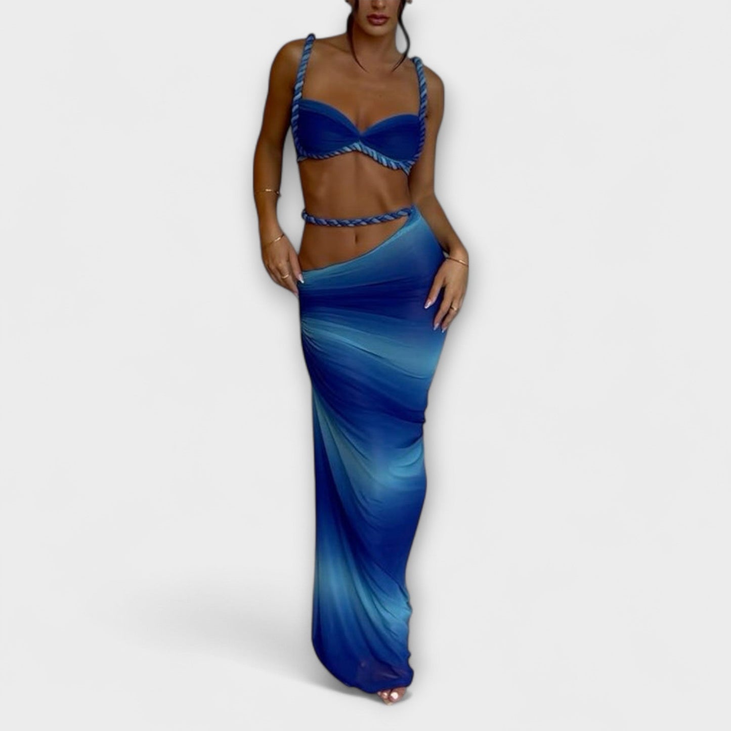 Jane - Stylish Gradient Braid Crop Top and Overskirt Set