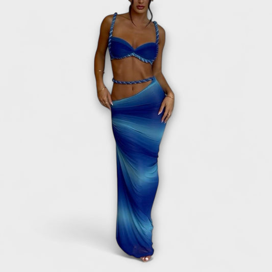 Jane - Stylish Gradient Braid Crop Top and Overskirt Set