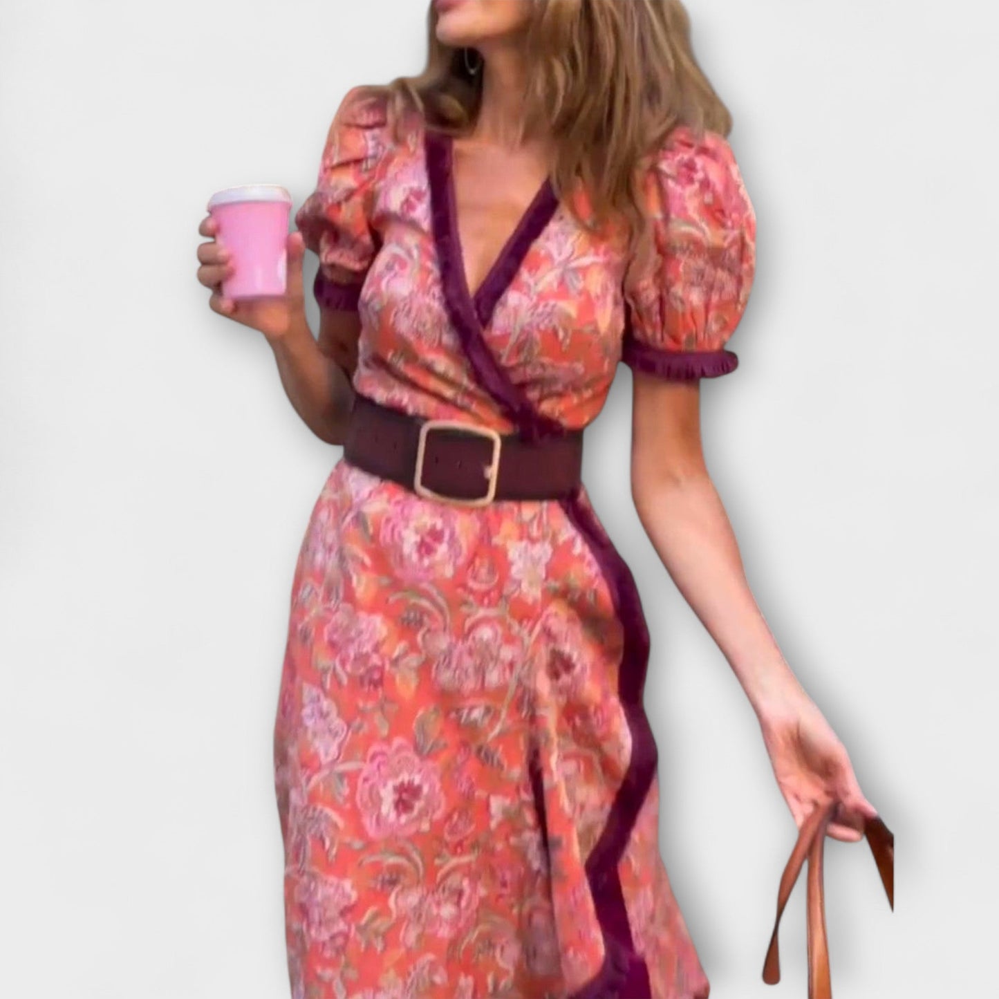 Chic Pink Maxi Dress with Short Sleeves