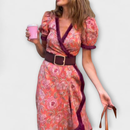Chic Pink Maxi Dress with Short Sleeves
