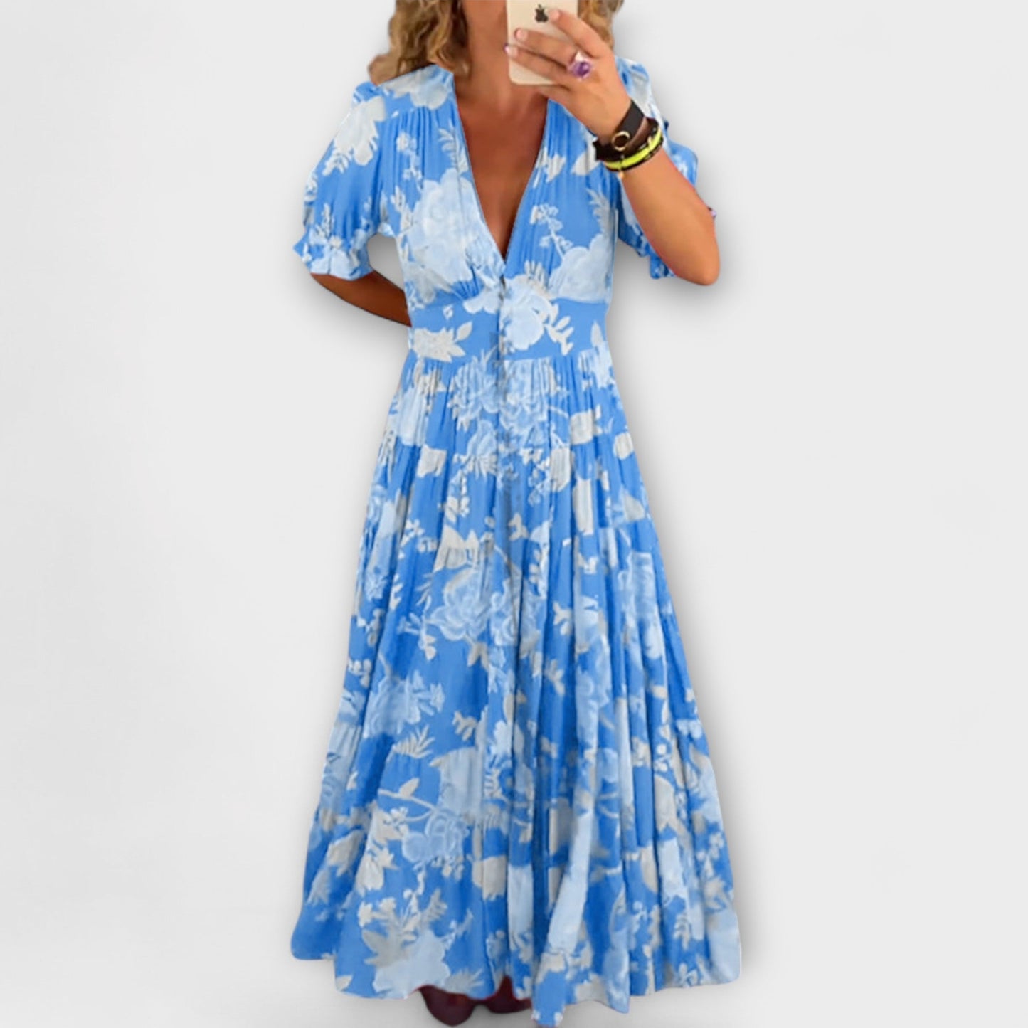 Catrisa - Floral Print V-Neck Dress with Pockets