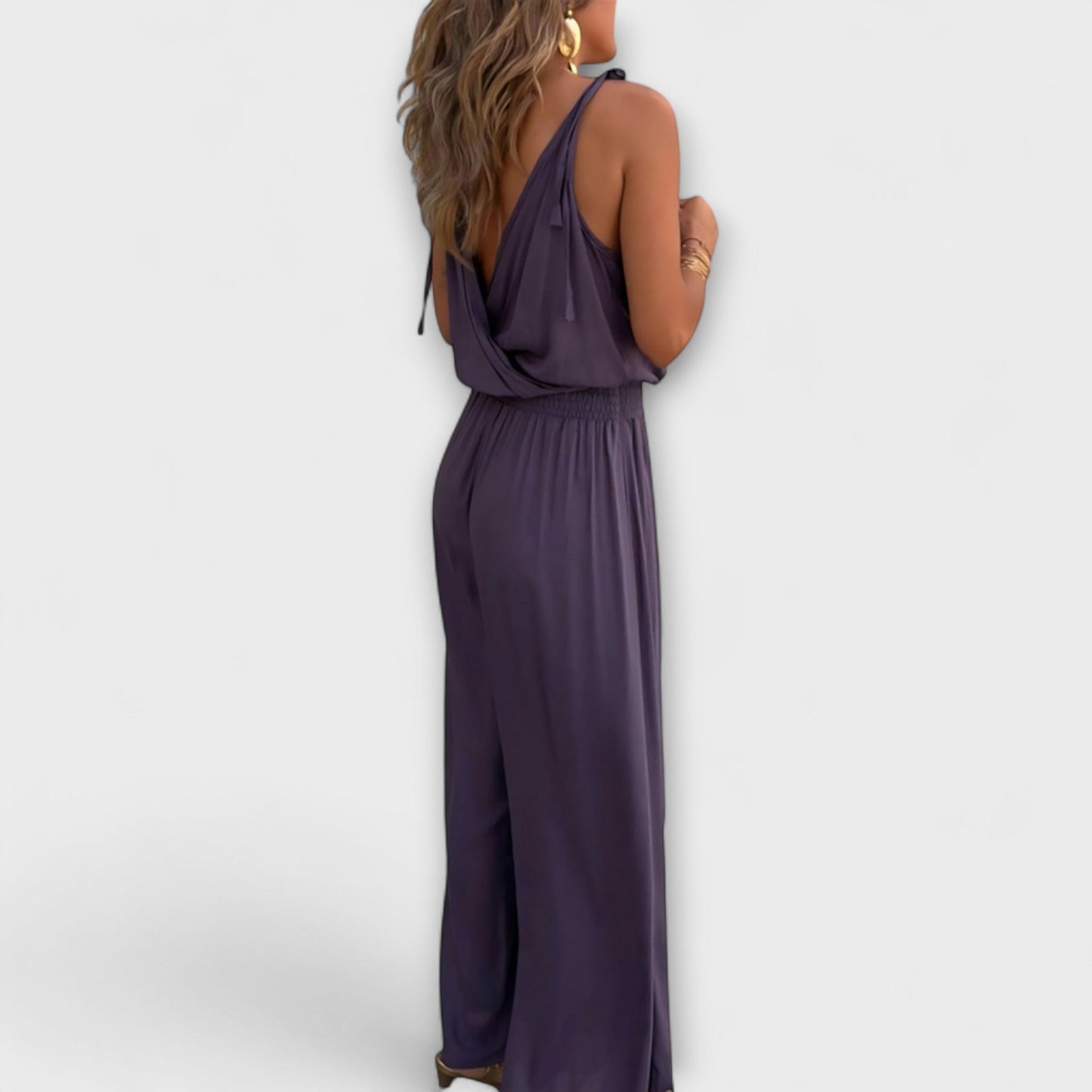 Angela - Donatila V-Neck Jumpsuit with Embroidery and Open Legs