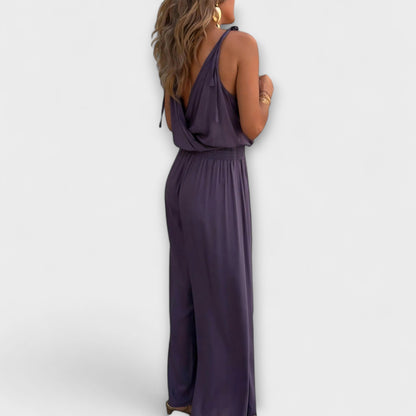 Angela - Donatila V-Neck Jumpsuit with Embroidery and Open Legs