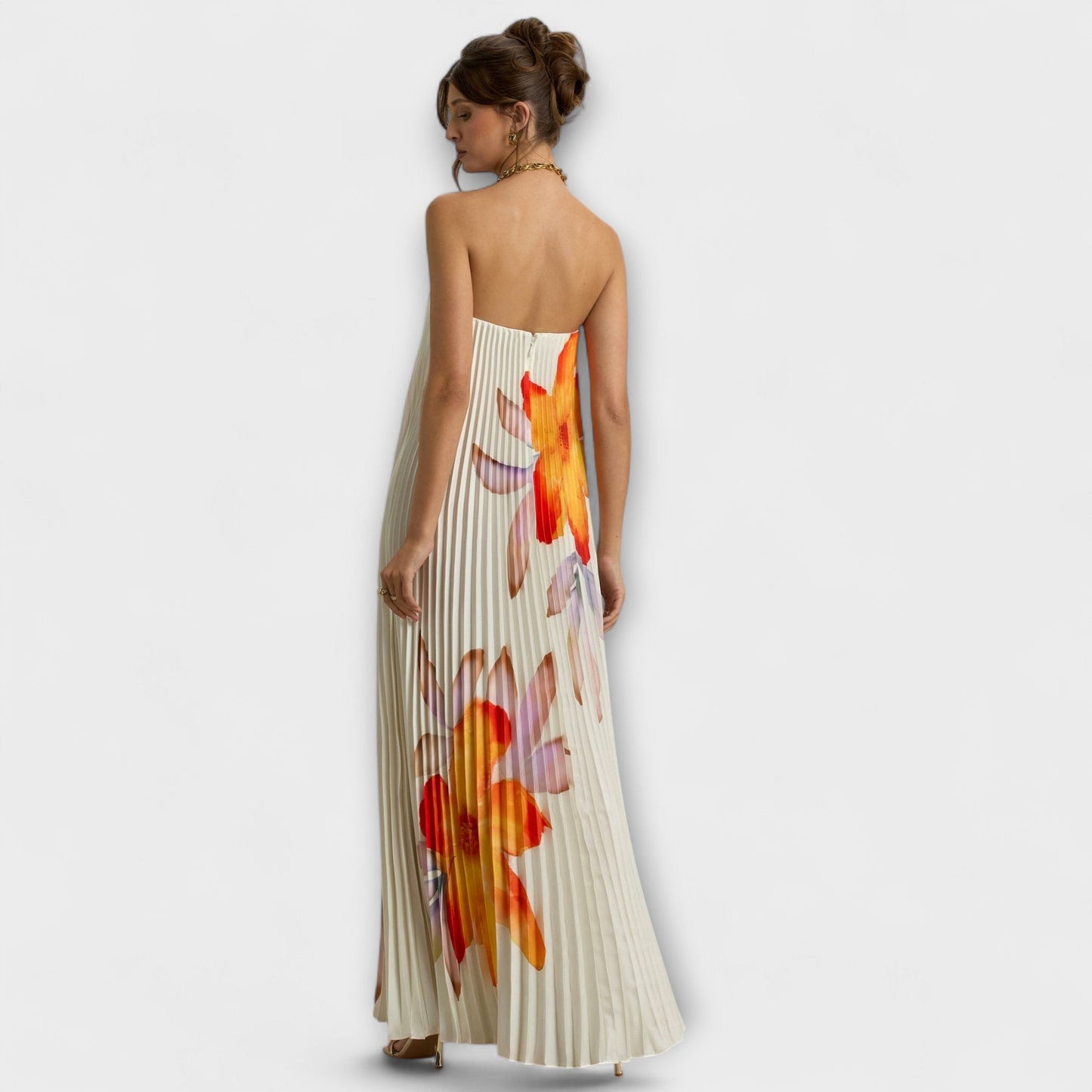 Michelle - Orange Floral Sweetheart Maxi Dress