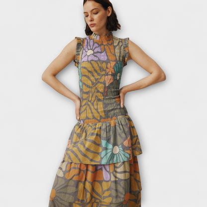 Multicolor Botanical Midi Dress