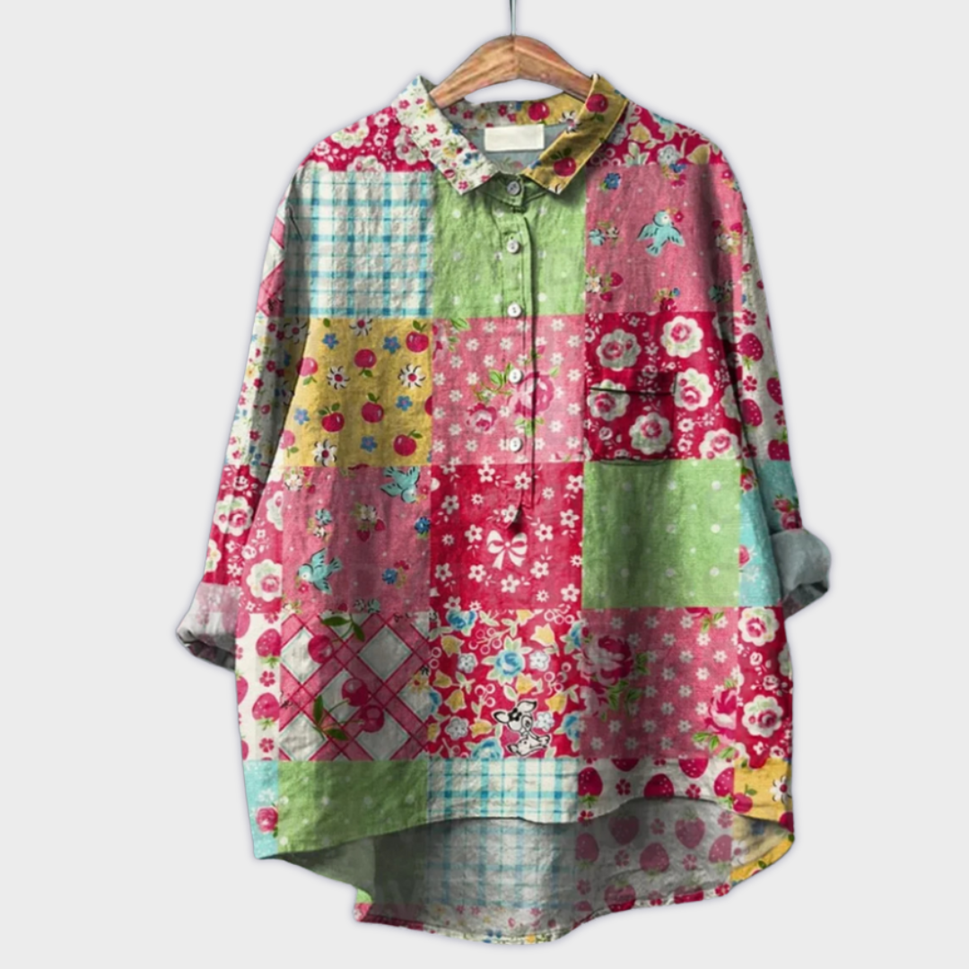 Magdalena - Handcrafted Women's Blouse with Floral Design