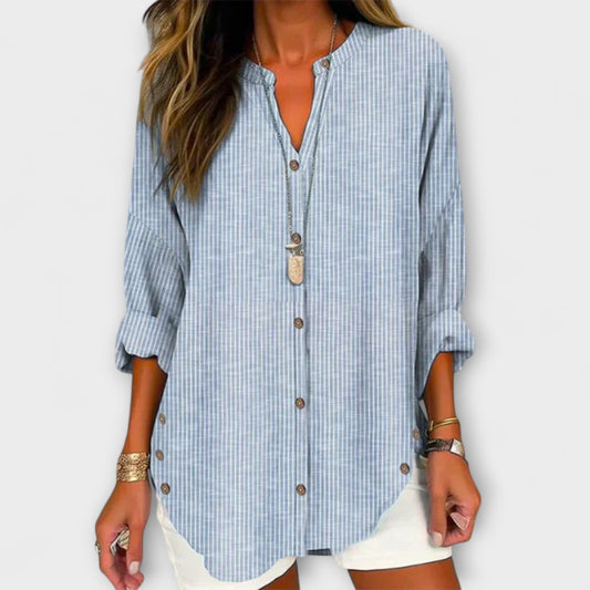 Lucida – Chic V-Neck Top with Classic Striped Design
