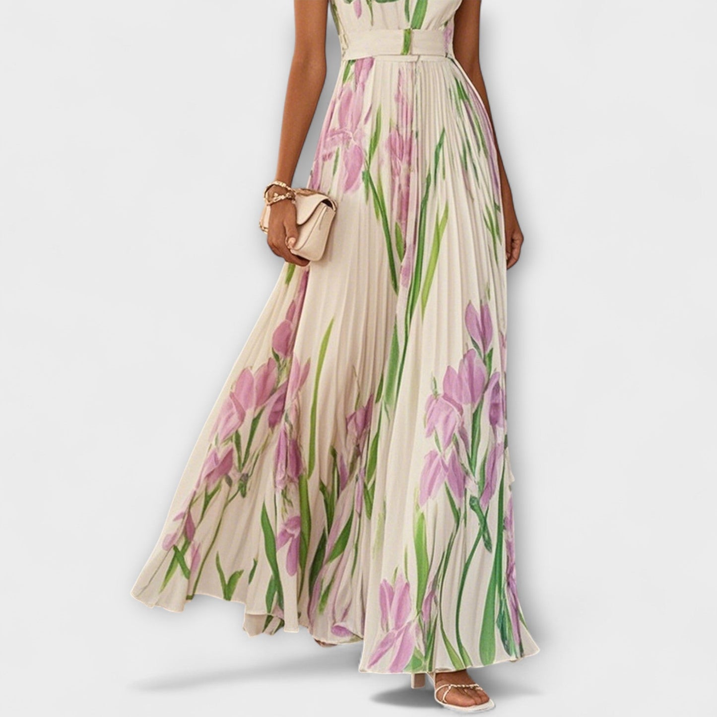 Floral Chiffon Maxi Dress with Pleats