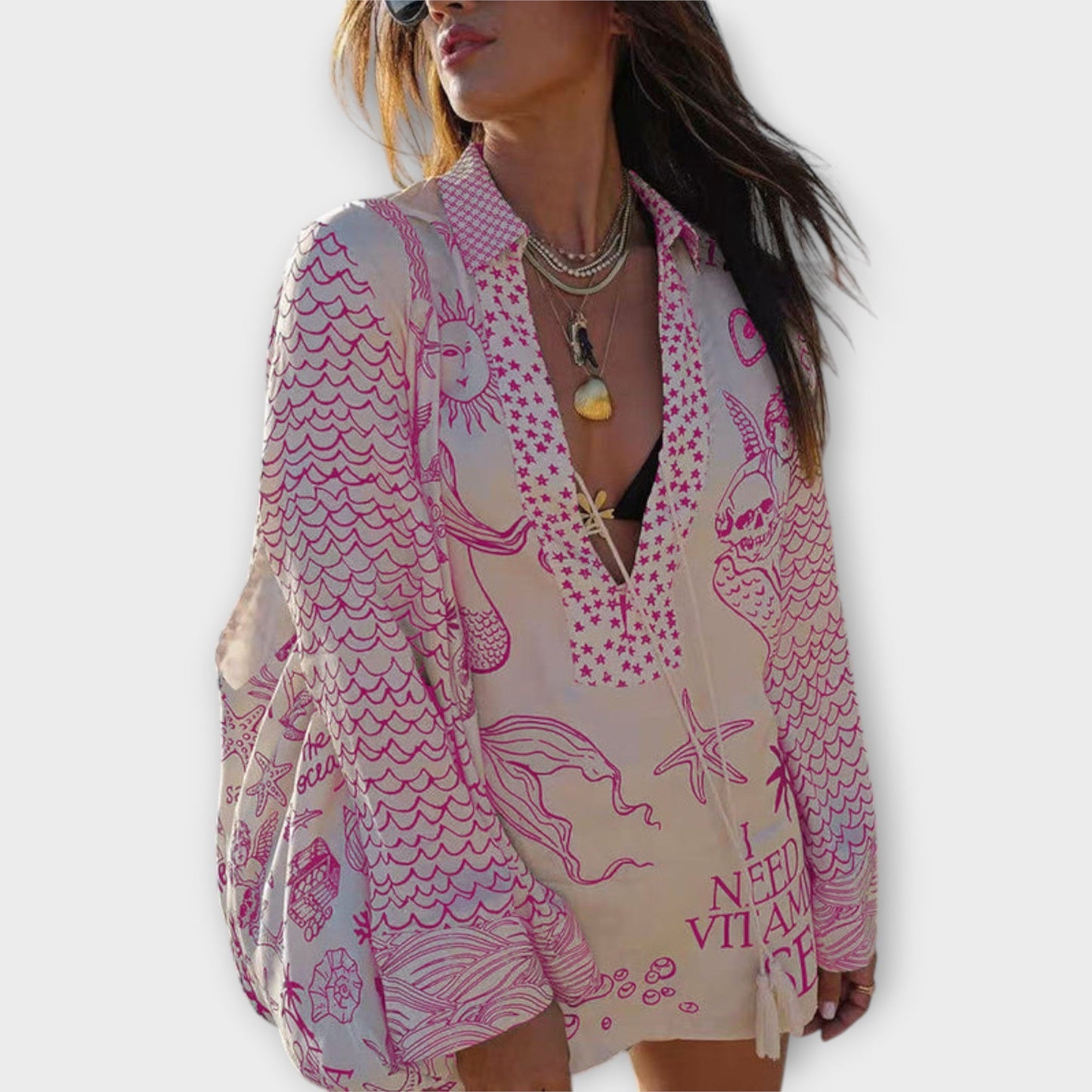 Liv - Satin Watercolor Tassel Shirt and Shorts Set