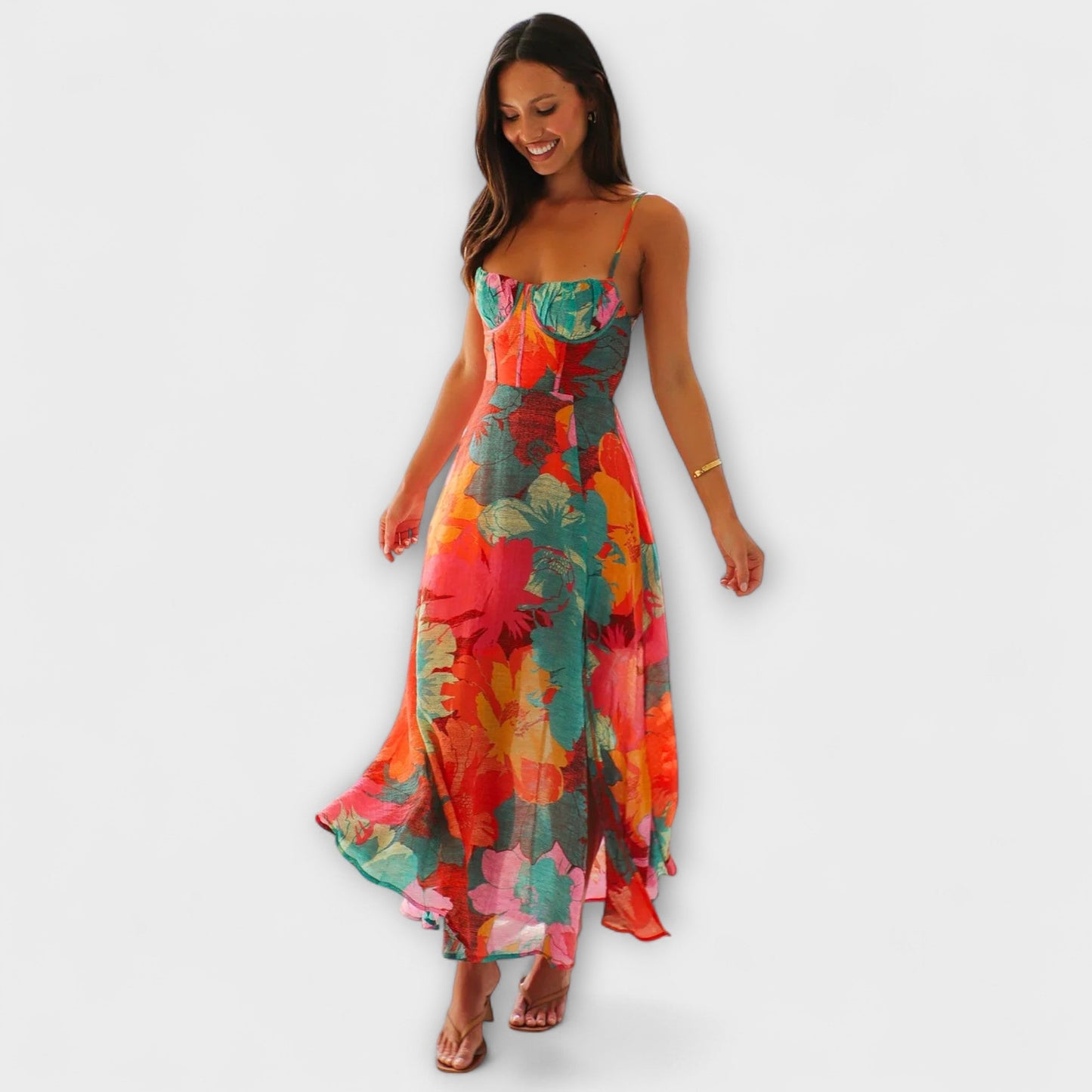 Audrey - Women's Floral Print Strap Dress - Chic and Alluring