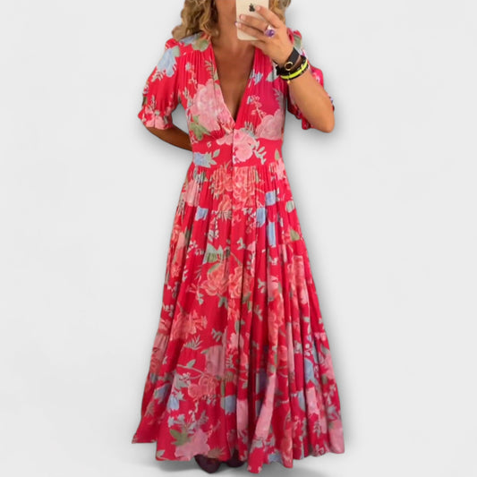 Catrisa - Floral Print V-Neck Dress with Pockets
