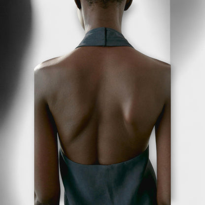 Hannah - Blue Halter Neck Top with Back Cutout Design