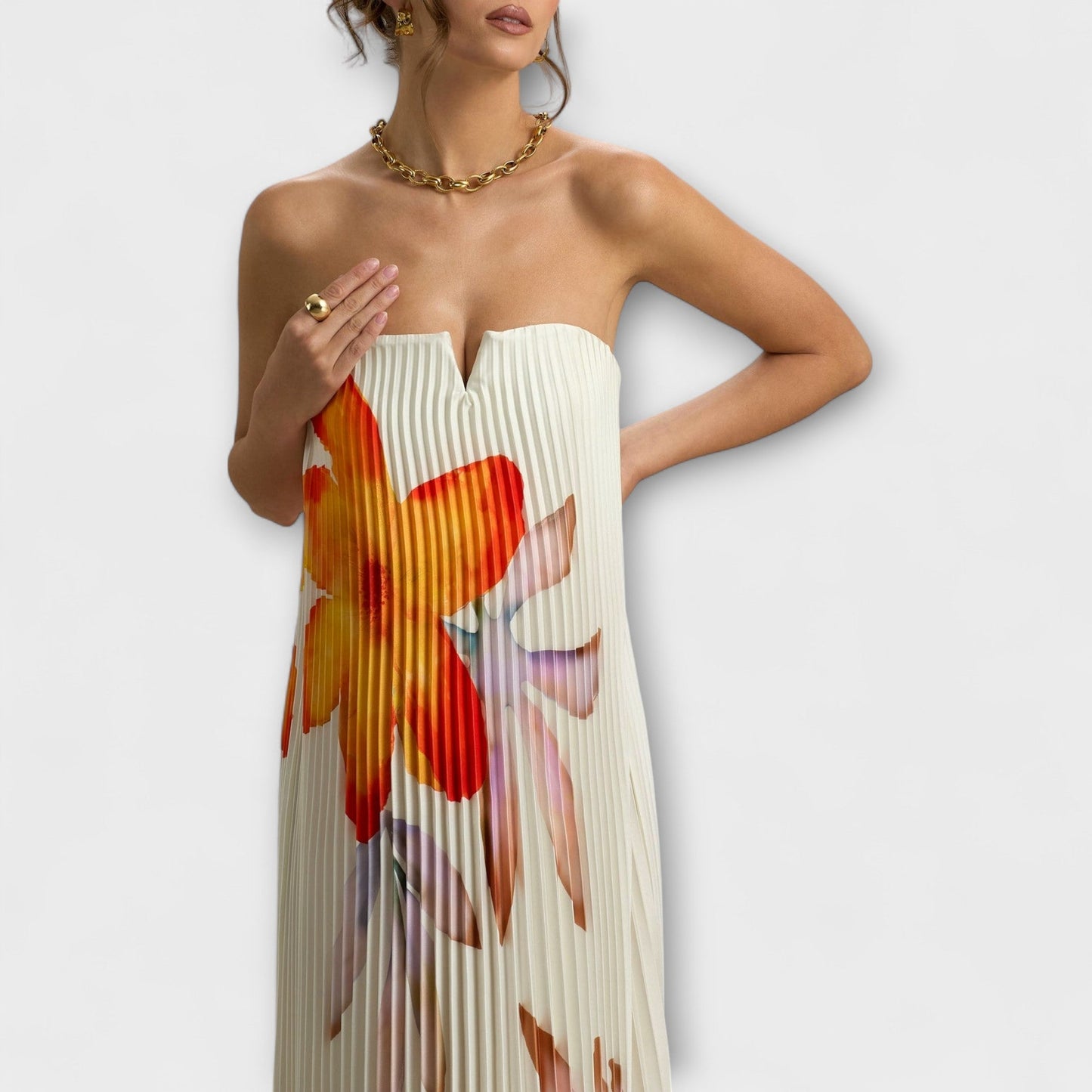 Michelle - Orange Floral Sweetheart Maxi Dress