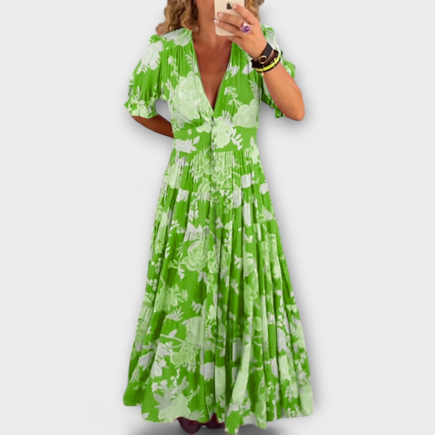 Catrisa - Floral Print V-Neck Dress with Pockets