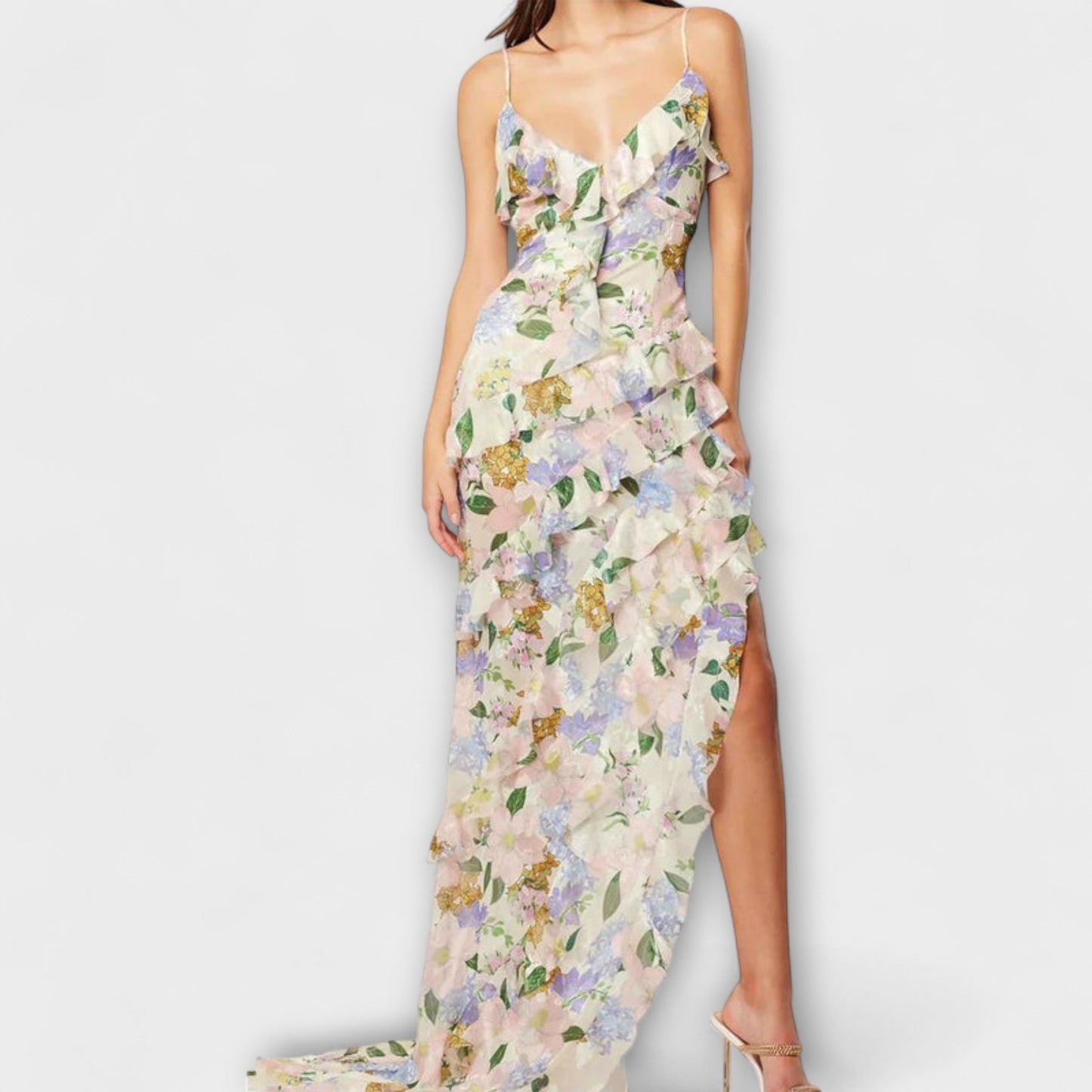 Indie Ruffled Dress with Strap Print