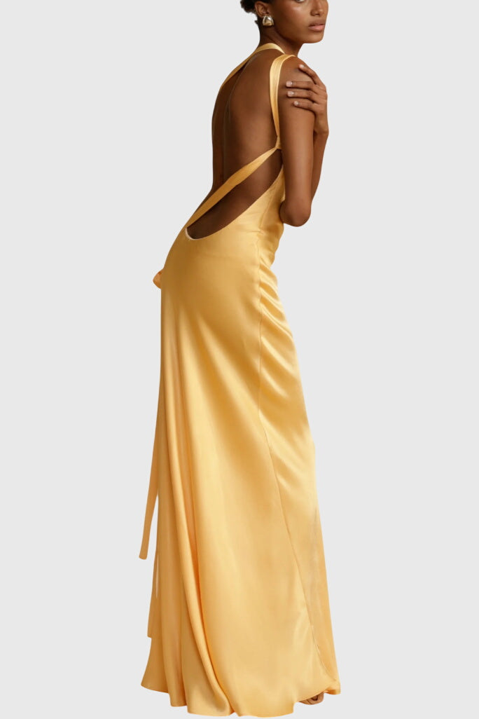 Maxi Dresses with Diagonal Straps and Open Back