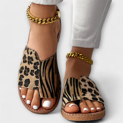 Chic Two-Toned Slides with Leopard Print