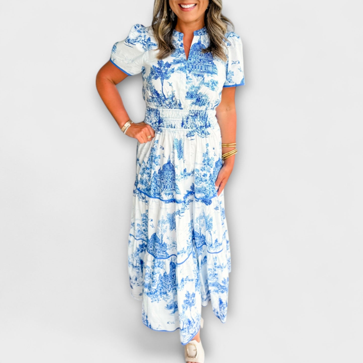 Eliza - Classic Toile Maxi Dress