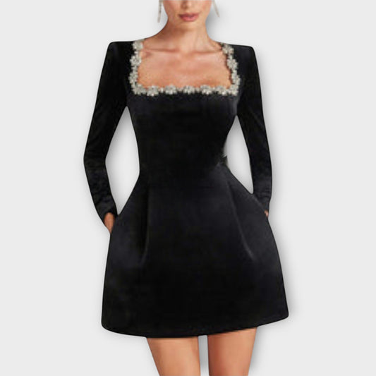 Wren - Velvet Mini Dress with Jewel Accents