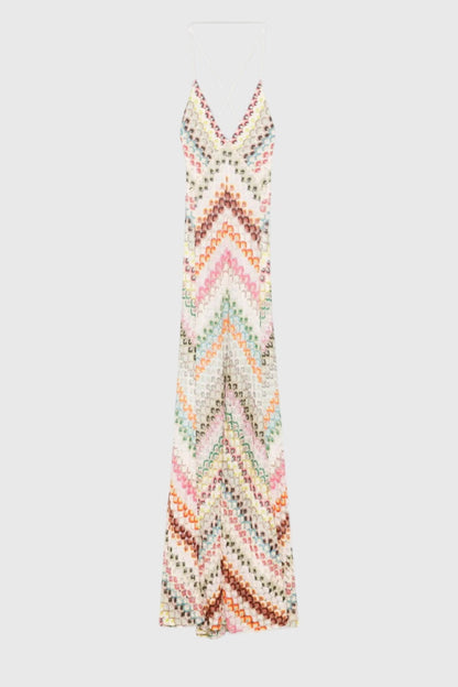 Long Agostina Dress with Lace and V Scott and Zigzag Pattern