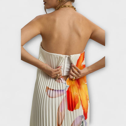 Michelle - Orange Floral Sweetheart Maxi Dress