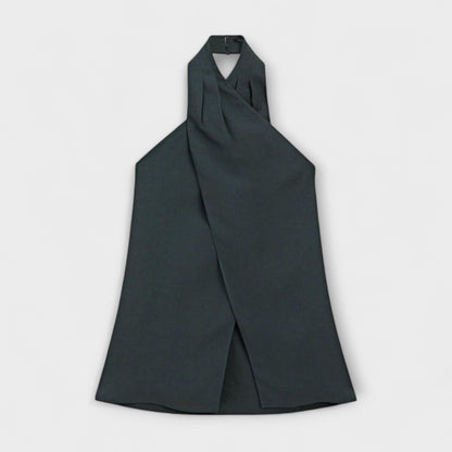 Leah - Blue Halter Neck Top with Back Cutout Design