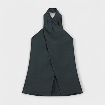 Hannah - Blue Halter Neck Top with Back Cutout Design
