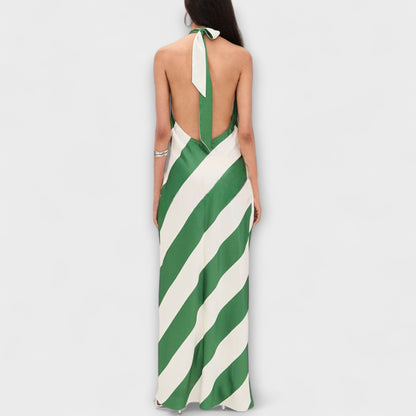 Marlowe - Striped Halter Backless Maxi Dress