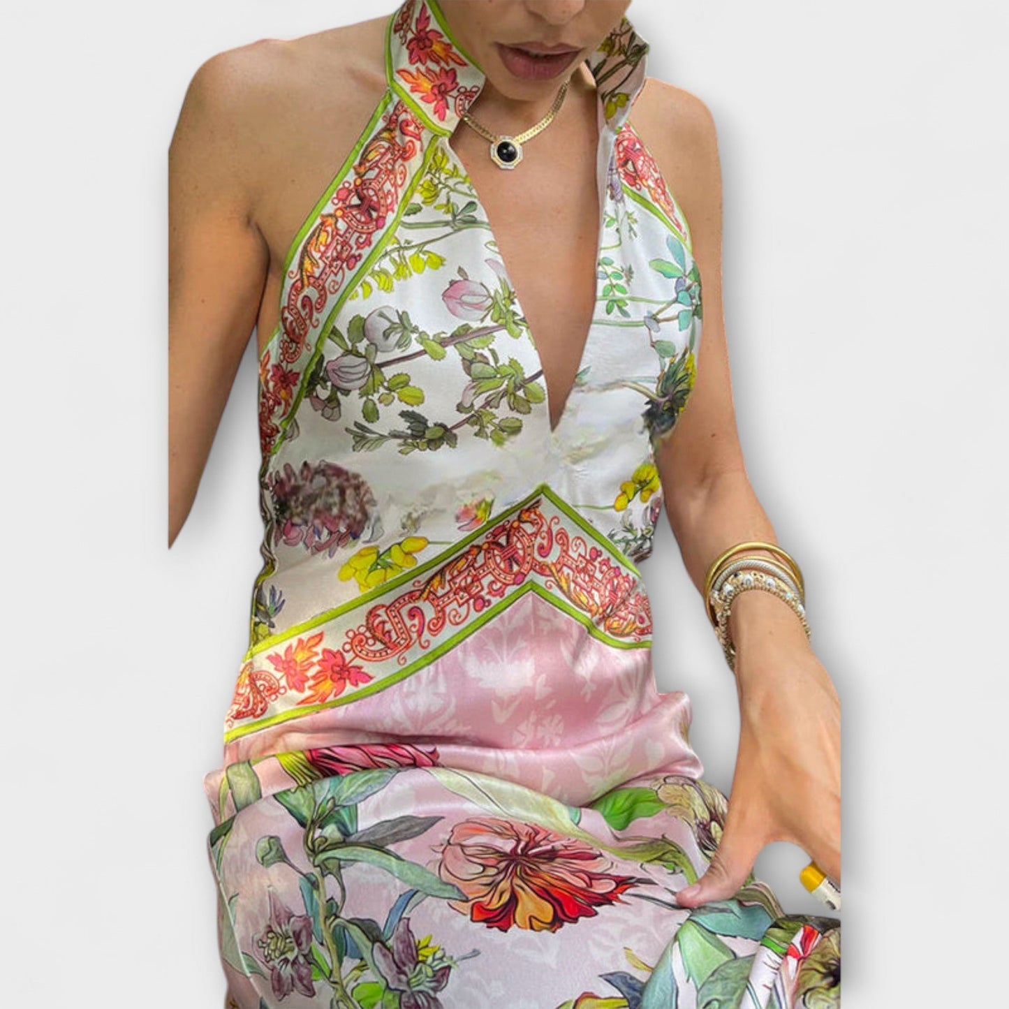 Ayla - Floral Print Sleeveless Open Back Maxi Dress