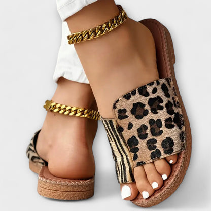 Chic Two-Toned Slides with Leopard Print