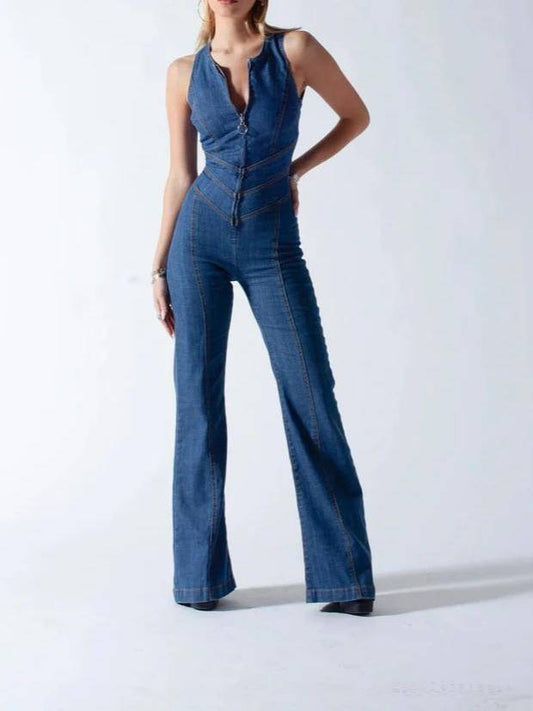 Gabriella - Wide-Leg Denim Jumpsuit with Back Ties