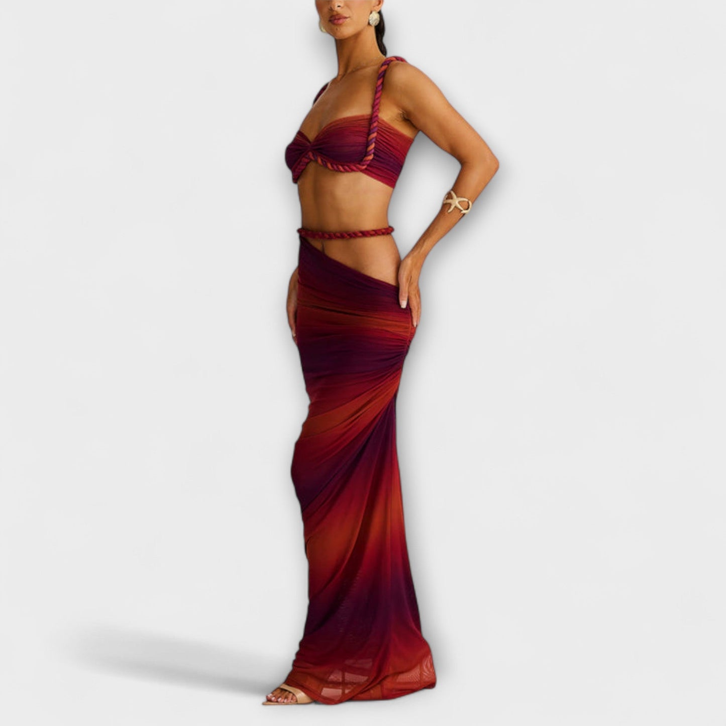 Jane - Stylish Gradient Braid Crop Top and Overskirt Set
