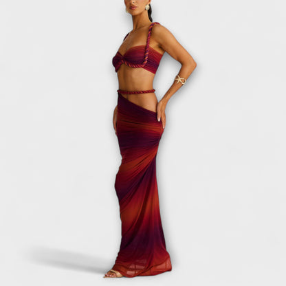 Jane - Stylish Gradient Braid Crop Top and Overskirt Set