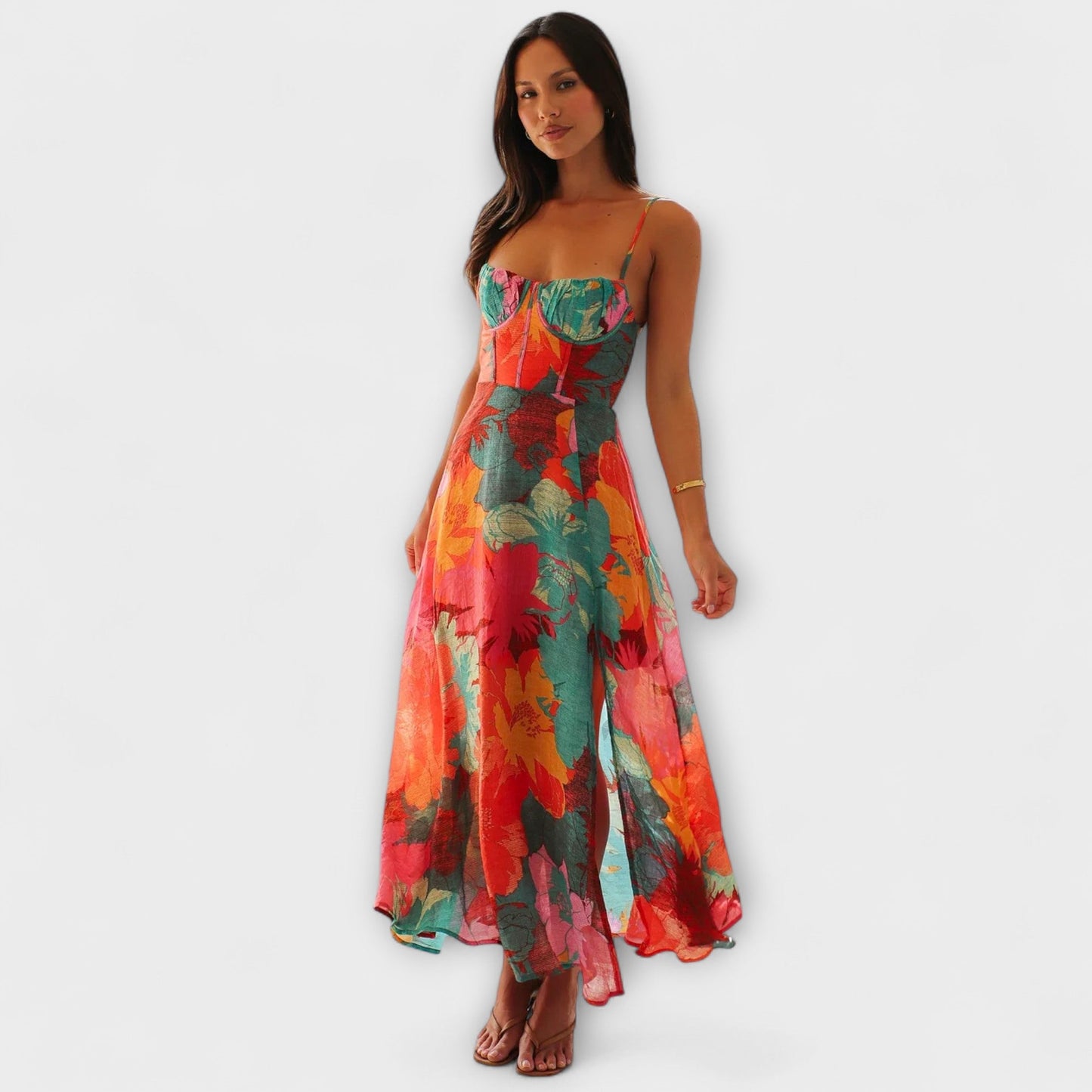 Audrey - Women's Floral Print Strap Dress - Chic and Alluring