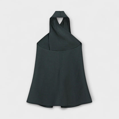 Hannah - Blue Halter Neck Top with Back Cutout Design
