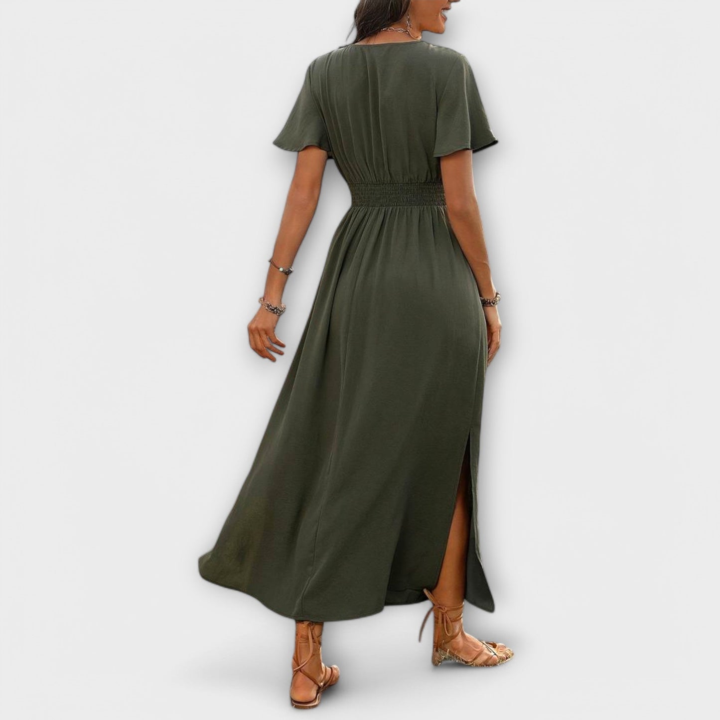Heather - Elegant Boho V-Neck Dress with Long Sleeves