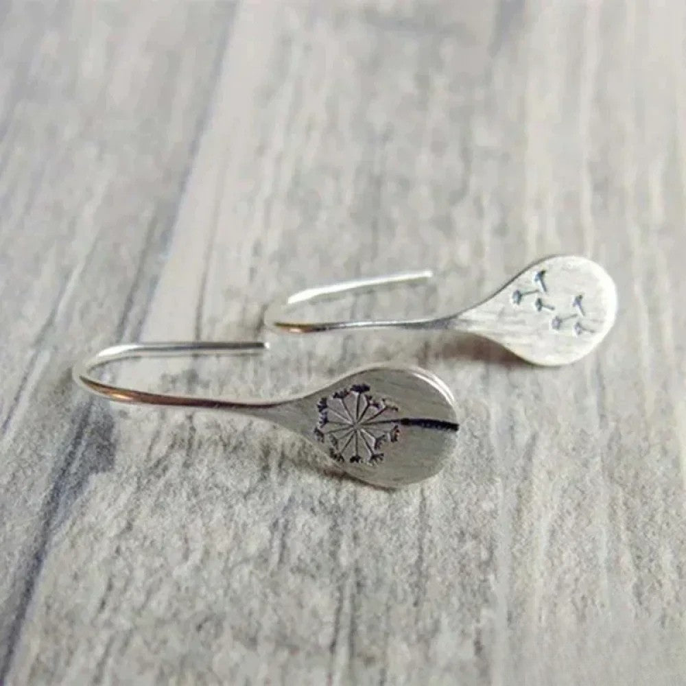 Elegant Silver Dandelion Leaf Design Earrings