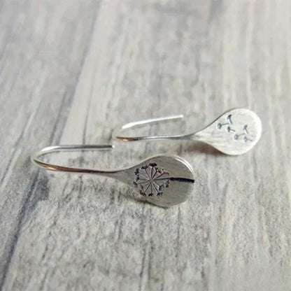 Elegant Silver Dandelion Leaf Design Earrings